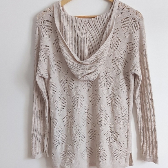 NWT J Jill Open Knit Light Hooded Sweater Beige Size S - Picture 2 of 6